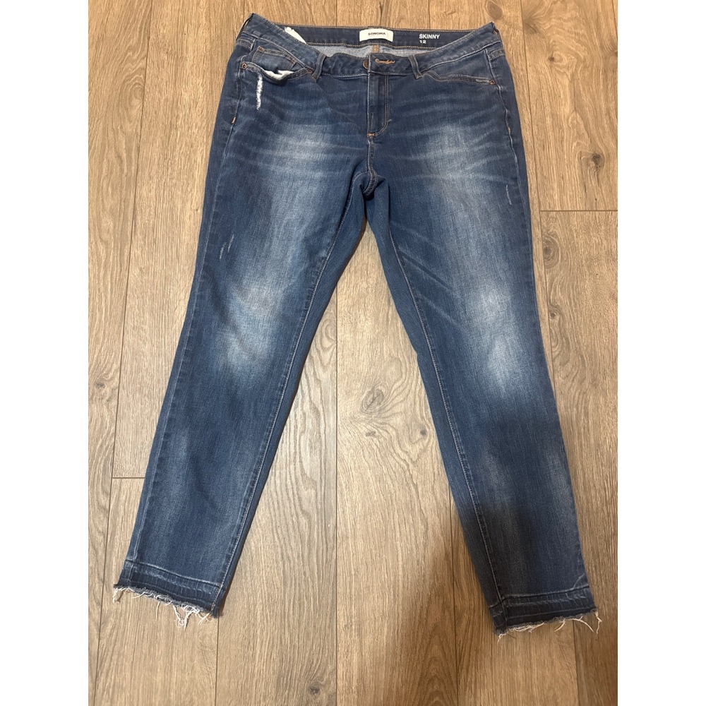Sonoma Goods For Life Skinny Jeans Womens 12 Medium Raw Hem Distressed Denim